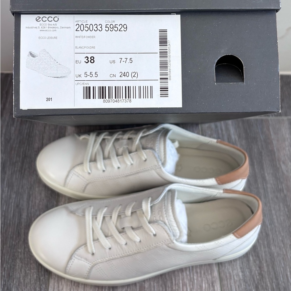 🆕 NEW IN BOX Ecco Leisure White and Tan Leather Sneakers - Picture 6 of 9